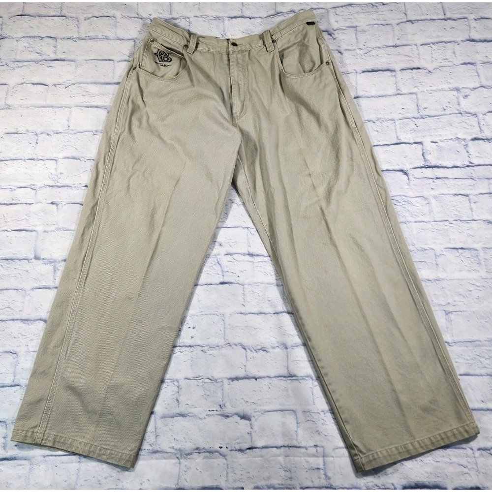 FUBU Jeans MENS SIZE 40X34 Embroidered Baggy Cream Beige Hip Hop Y2K VINTAGE